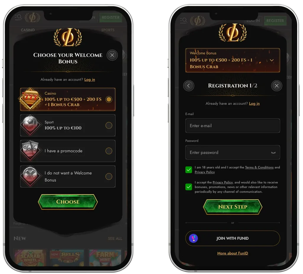 Legiano Casino Anmeldeformular